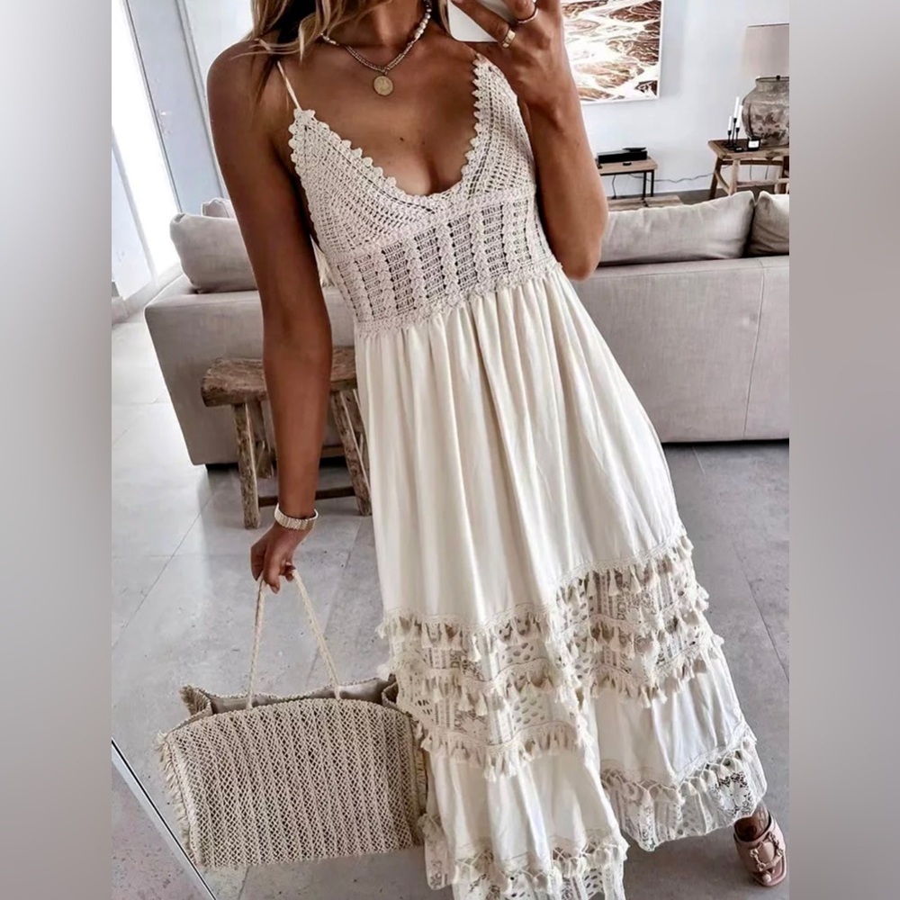 Boho Crochet Tassel Maxi Summer Dress - Picture 2 of 8